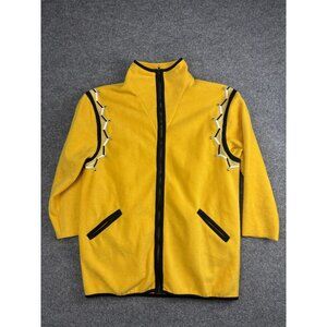 Bob Mackie Wearable Art Jacket Womens Medium Yellow Black Embellished Fleece Zip